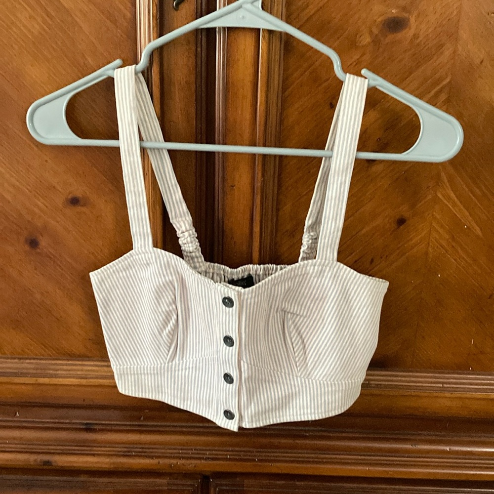 Nollie Striped Button-Up Bustier Crop Top
